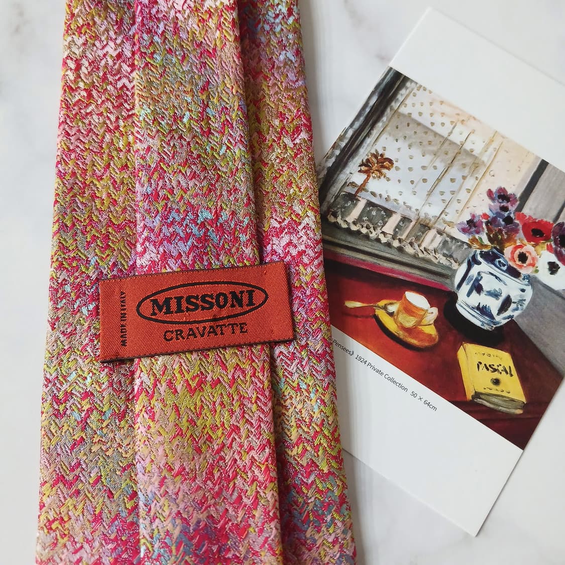 미쏘니 실크 핑크 멀티 직조 패턴 넥타이 9.6cm A등급 A19088
 상품이미지5