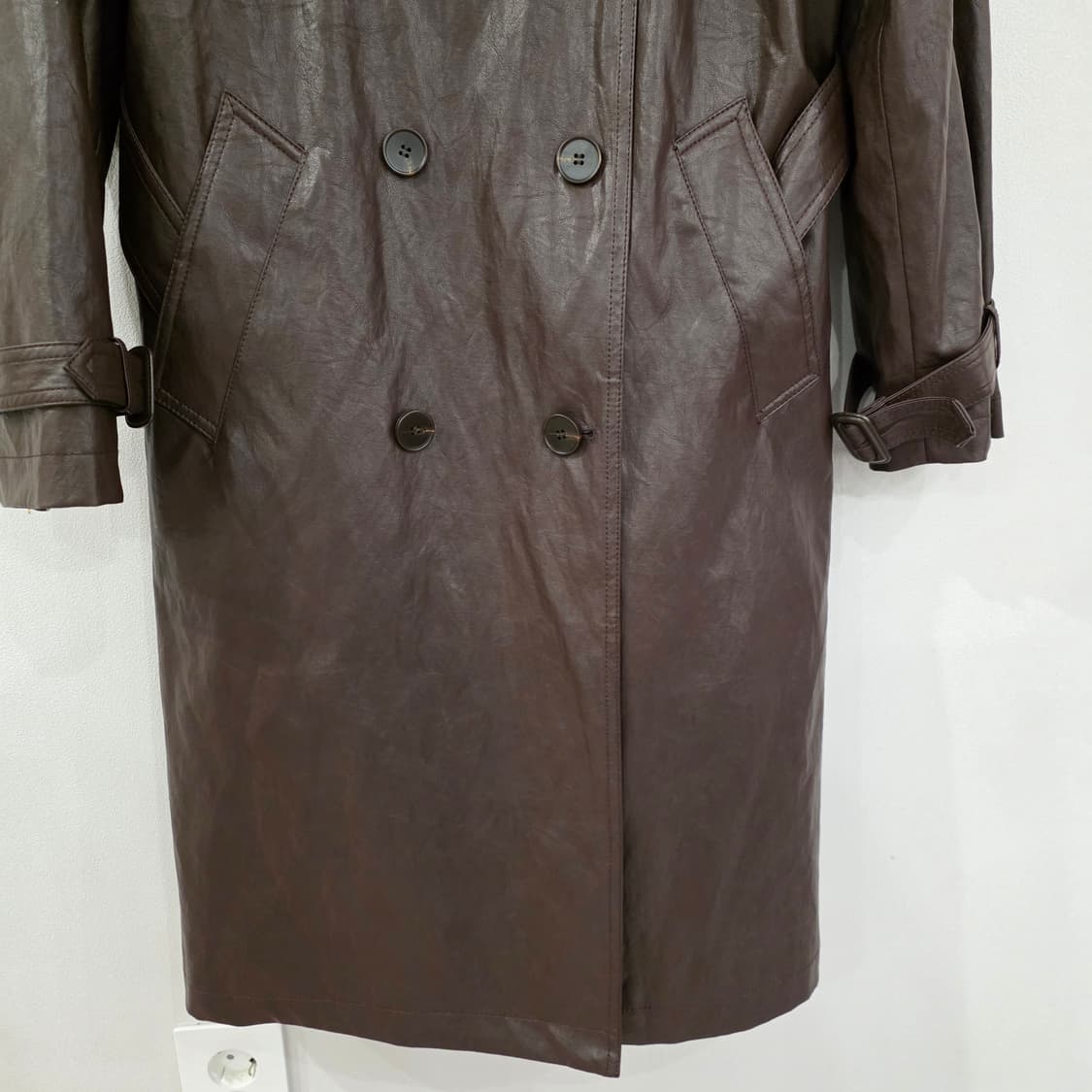 CelebShop 브라운 가죽 트렌치 코트 상품이미지2