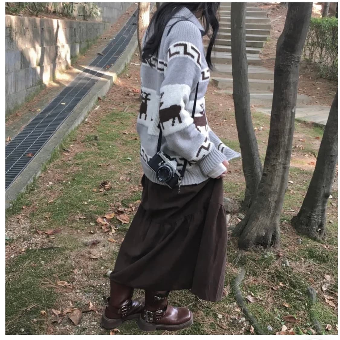 Brown corduroy long skirt 상품이미지2