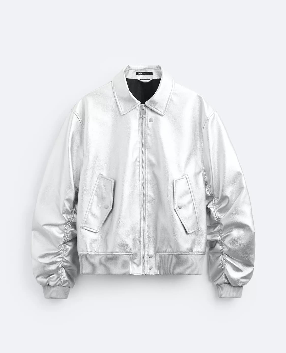 (M) Zara 자라 메탈릭 실버 봄버 자켓 + 겐조 메탈 핀 상품이미지7