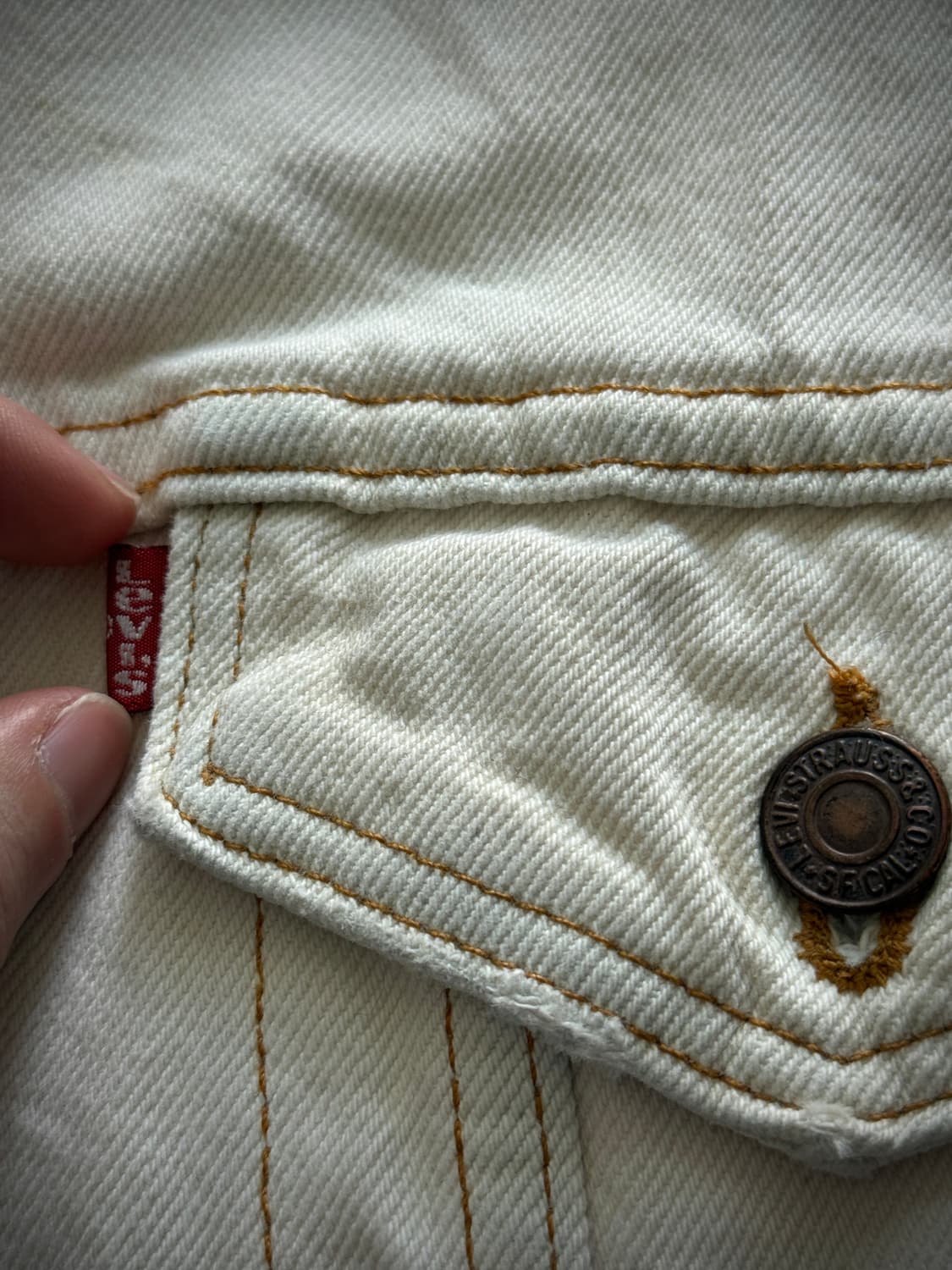 90s USA 리바이스 70507-0251 화이트 코튼 트윌 트러커 자켓 상품이미지6