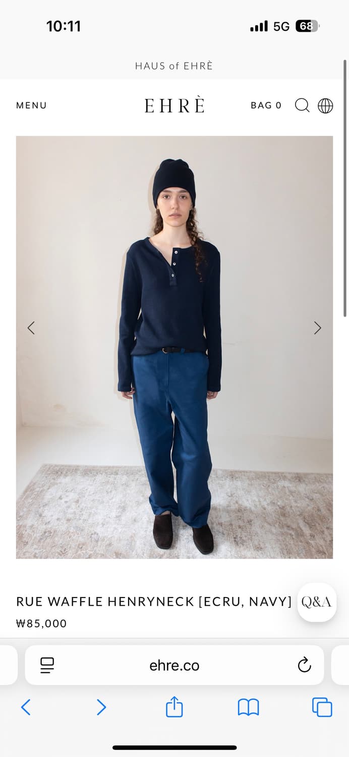 Ehre 에레 와플 헨리넥 네이비 새상품 상품이미지1