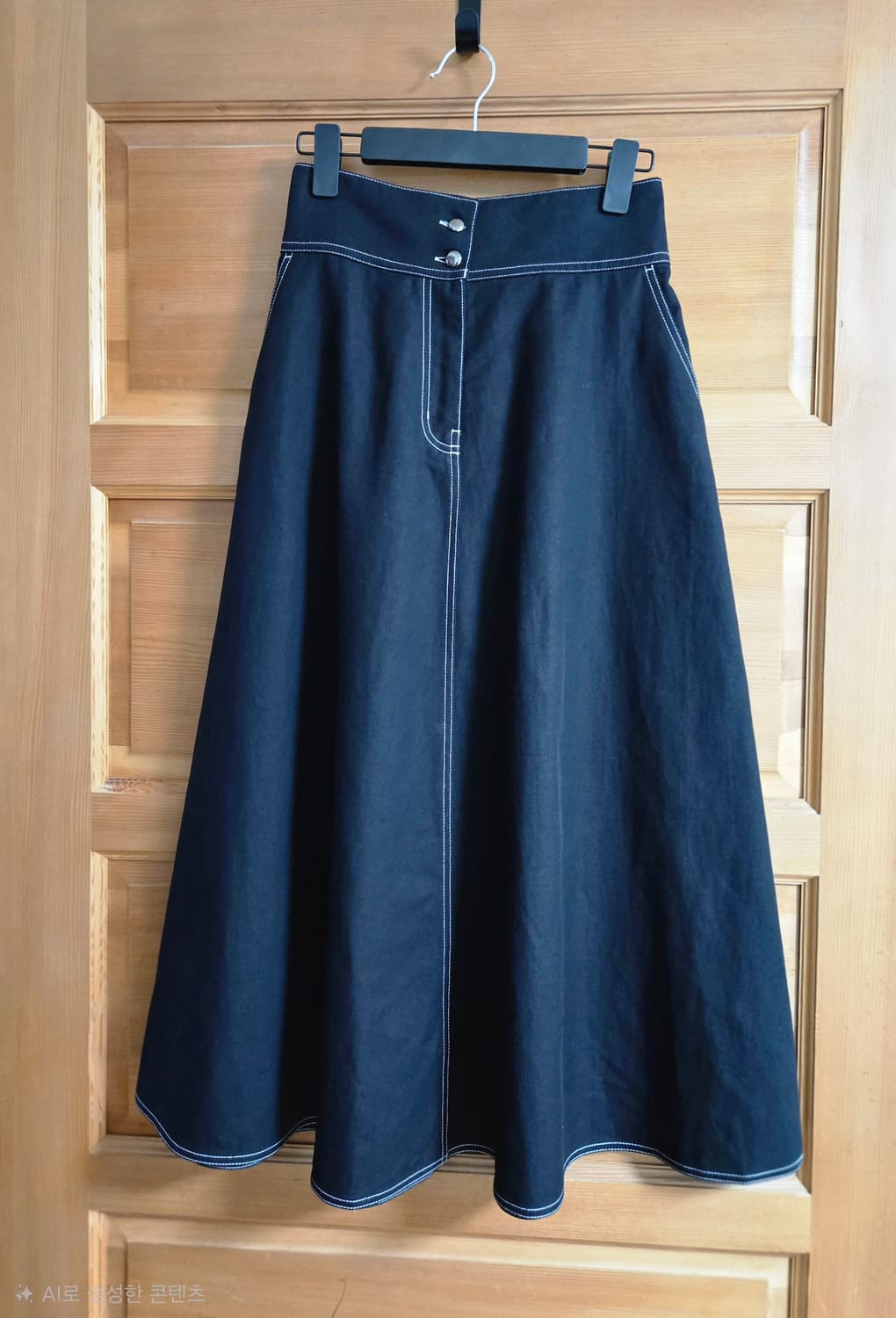 막스마라 블랙 A라인 스티치 롱 스커트 상품이미지2