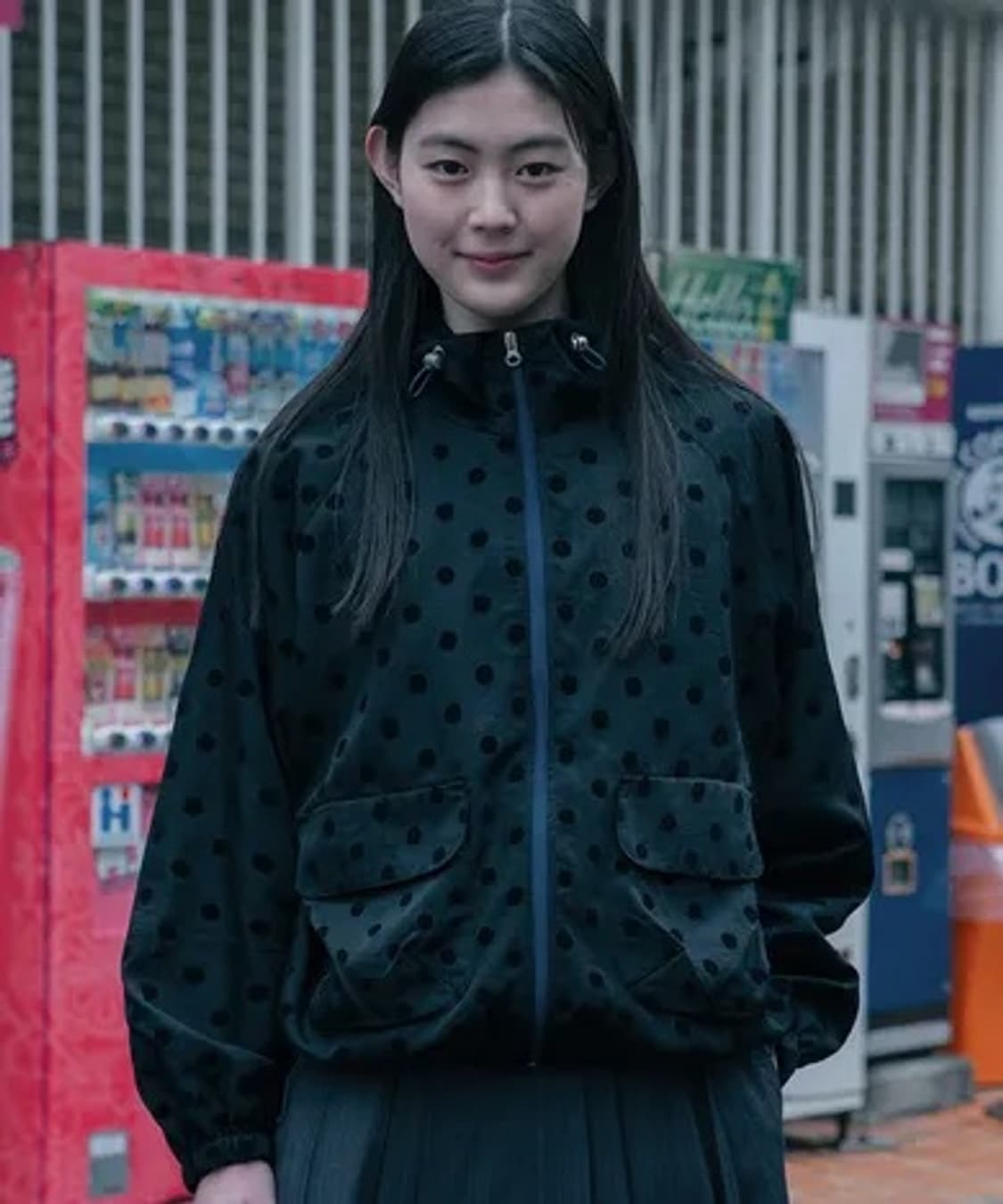 오헤시오 도트 프릴 후디드 윈드 브레이커 점퍼 블랙 상품이미지1