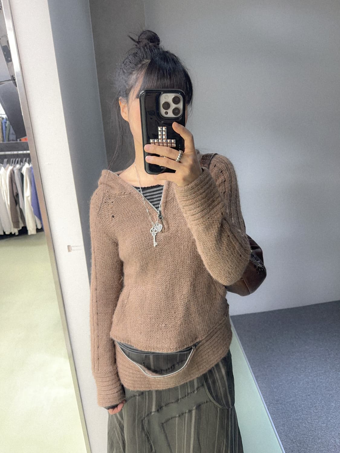 brown wool zipper knit hoody 상품이미지3