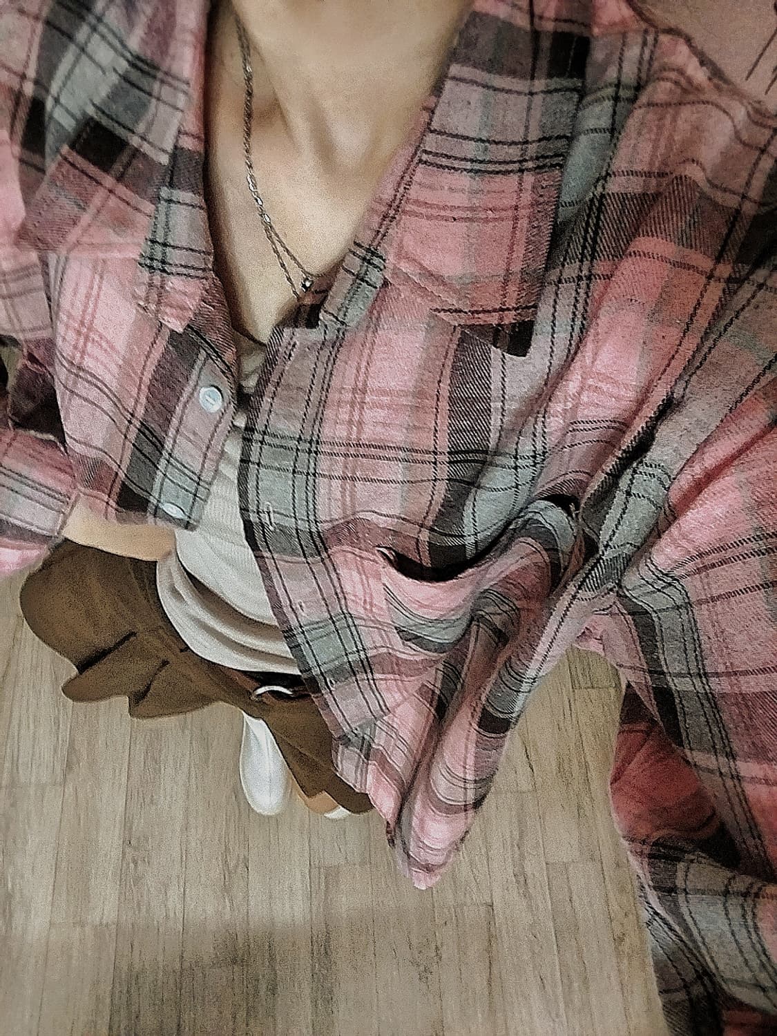 🌸 핑크 체크 루즈핏 셔츠 🍓 일본 빈티지 남방 상품이미지3