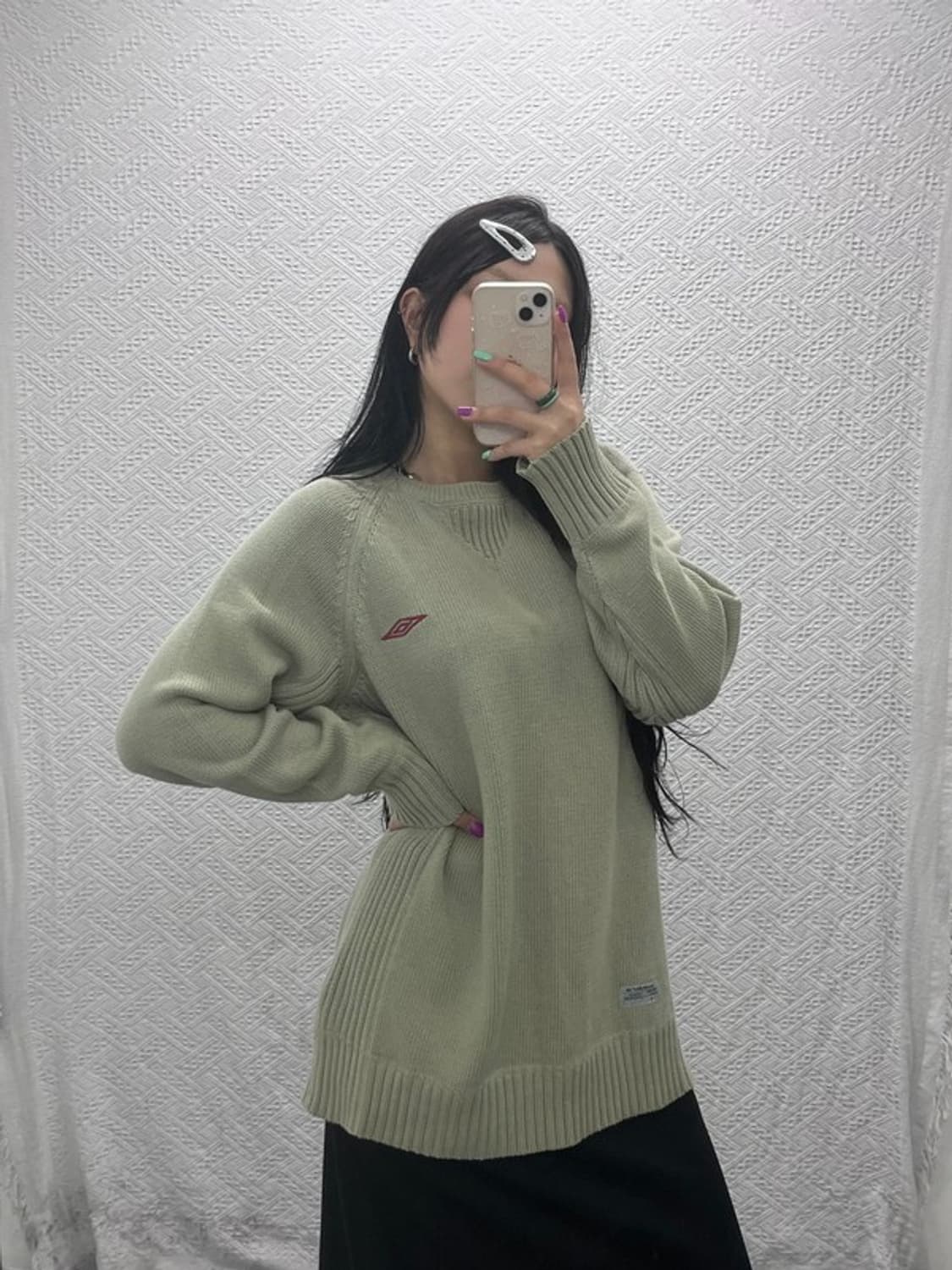 엄브로 레트로 자수로고 올리브카키 니트 100 C07131 상품이미지1