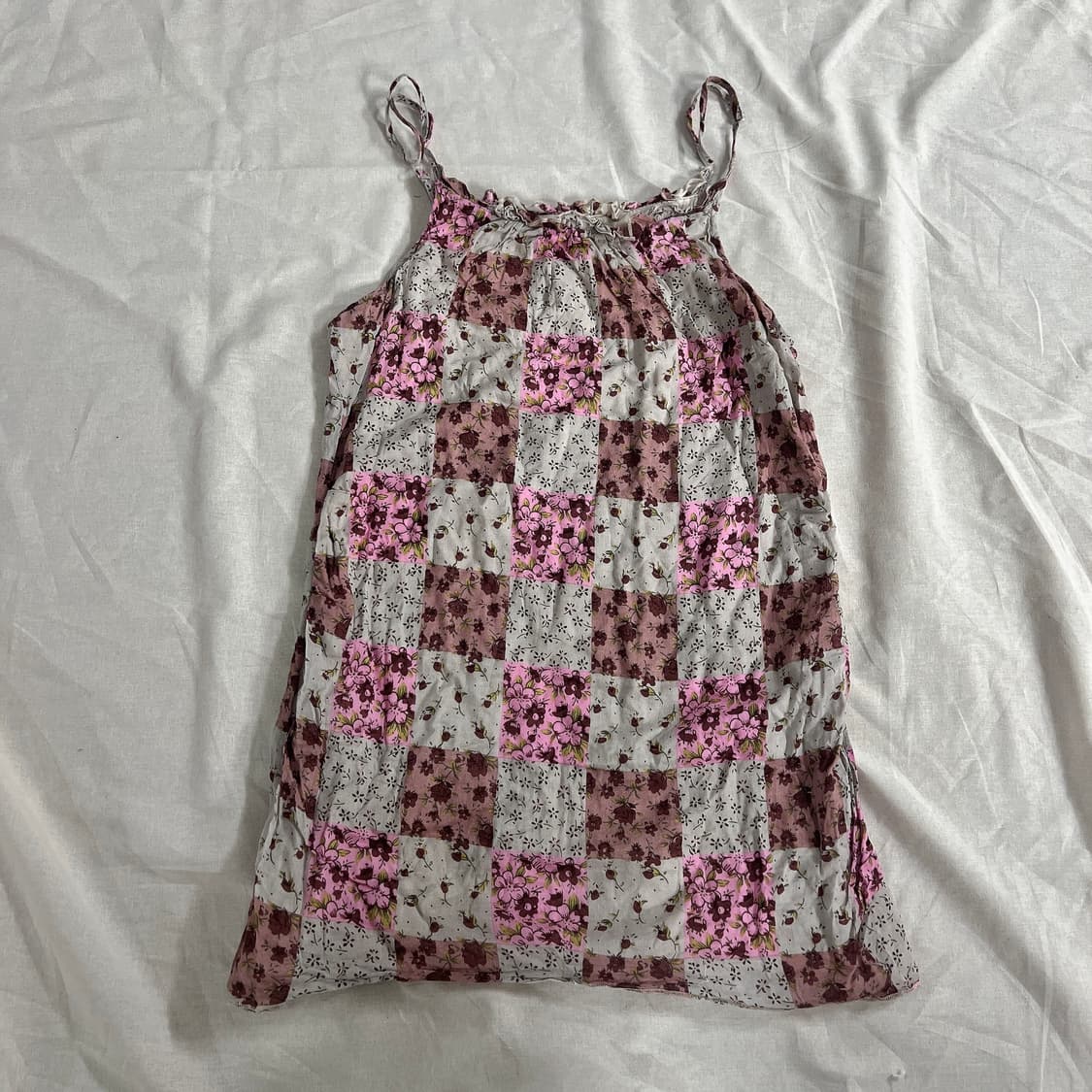 모리걸 패치워크 핑크그레이 나시 슬리브리스 상품이미지1