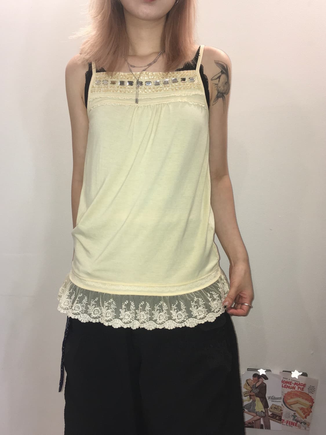 jpn vintage pale yellow lace beads sleev 상품이미지3