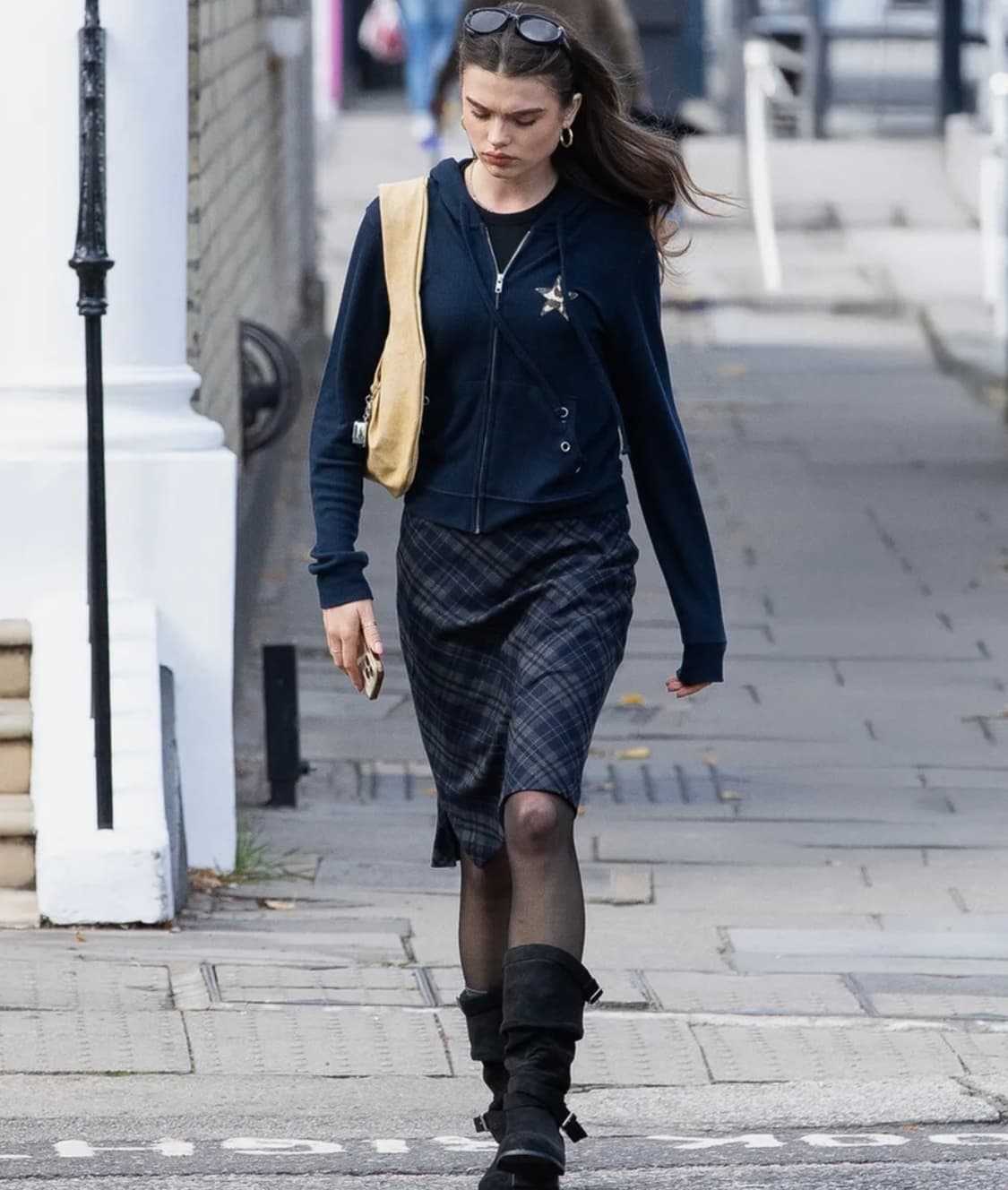 디망쉬 체크 미디 스커트 S 네이비 상품이미지3