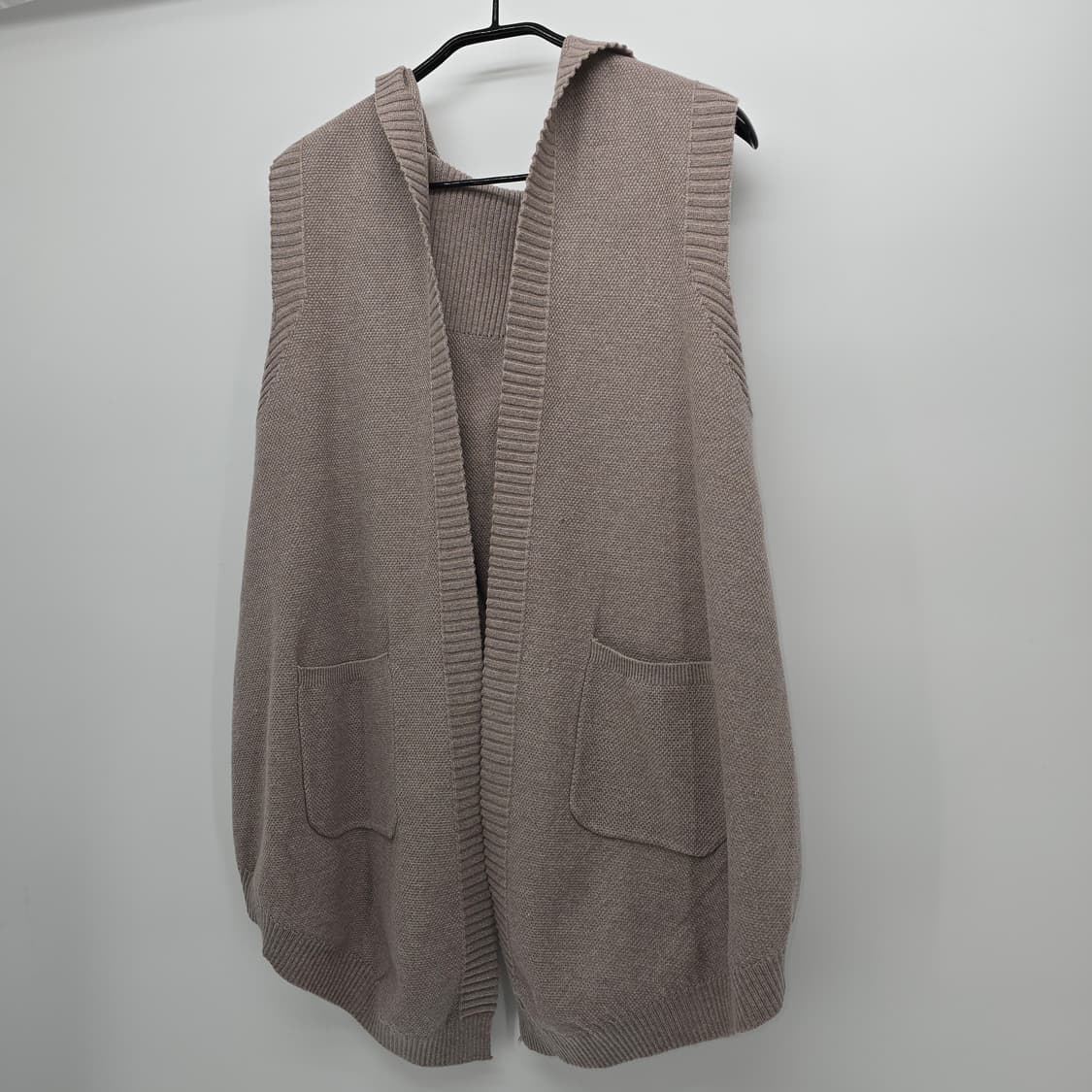 후드 니트 롱 조끼 베이지 상품이미지2