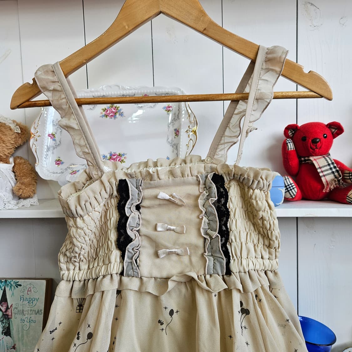 0327(Axes Femme) 놀이공원 프린트 셔링 점퍼원피스 상품이미지3