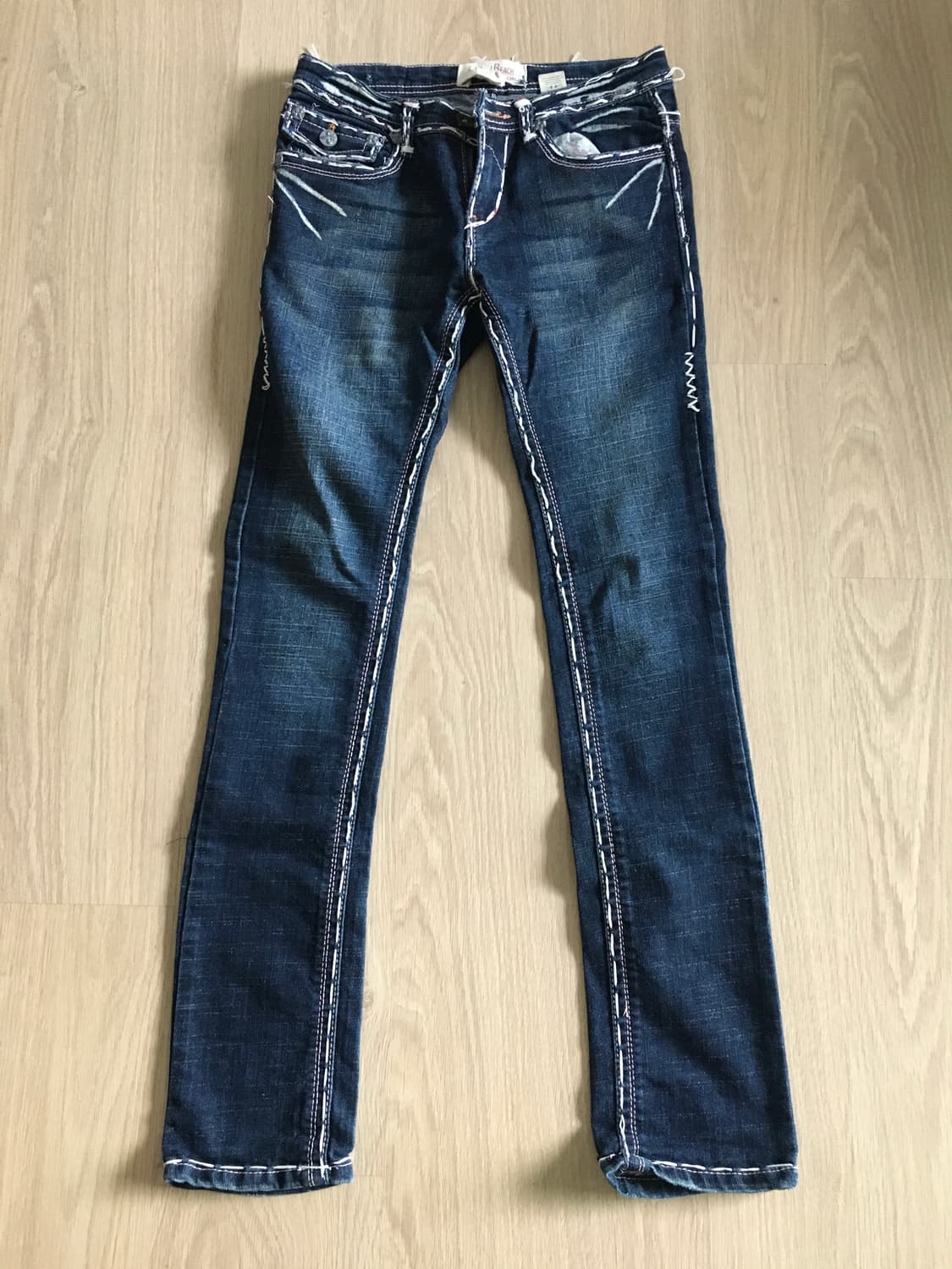 라구나 비치진 pink&white y2k 스티치 빈티지 십자가 데님 팬츠 상품이미지2