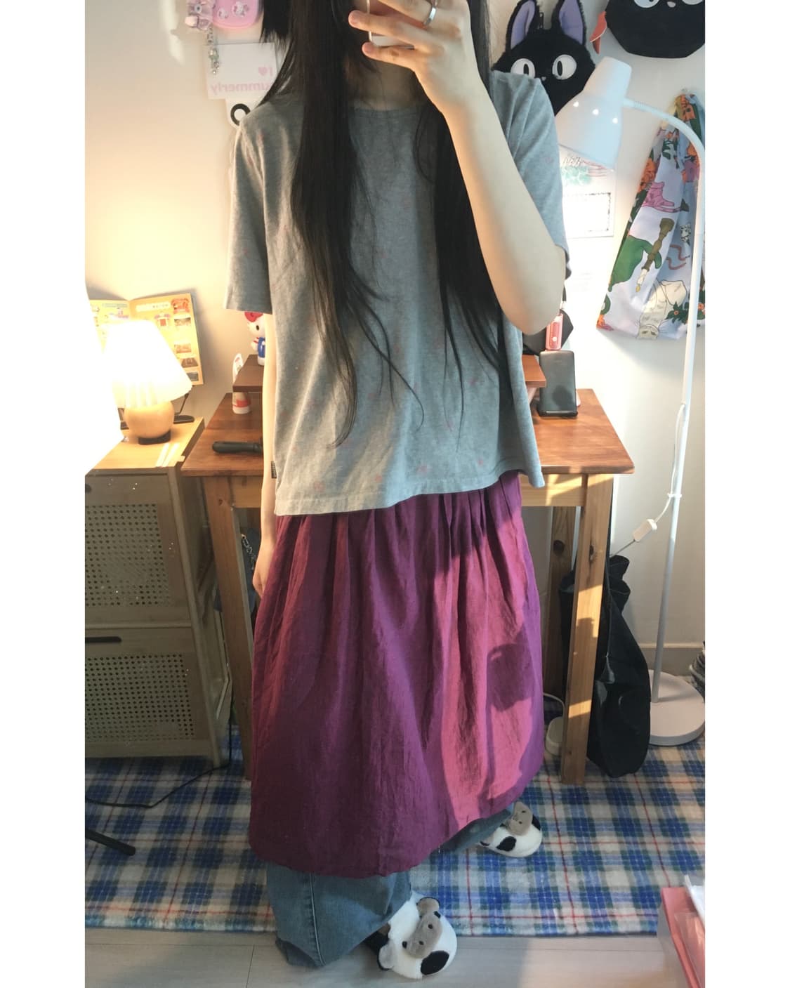 vintage pleated midi skirt plum 상품이미지2