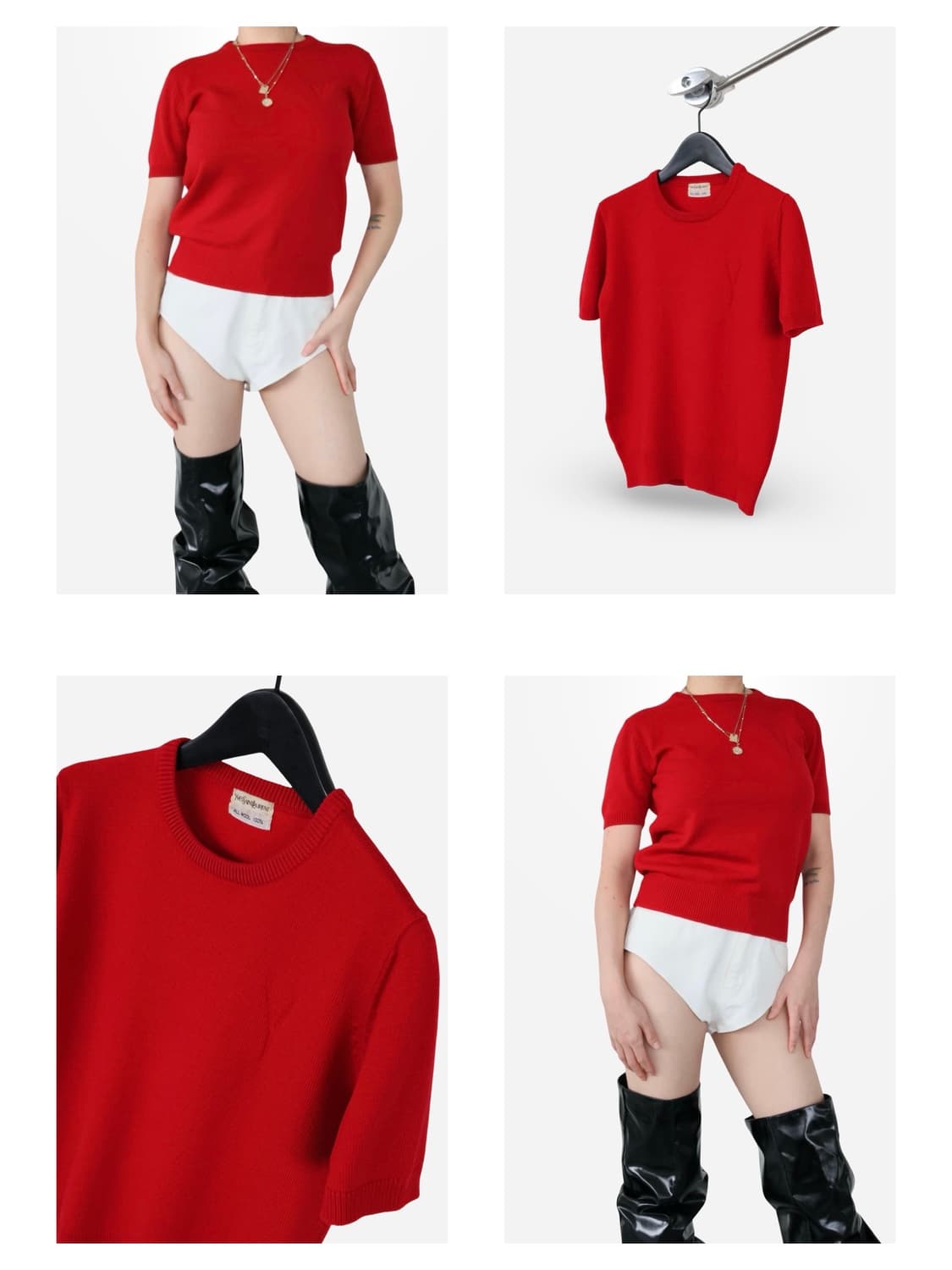 Yves Saint Laurent Red Knit Short Sleeve 상품이미지1