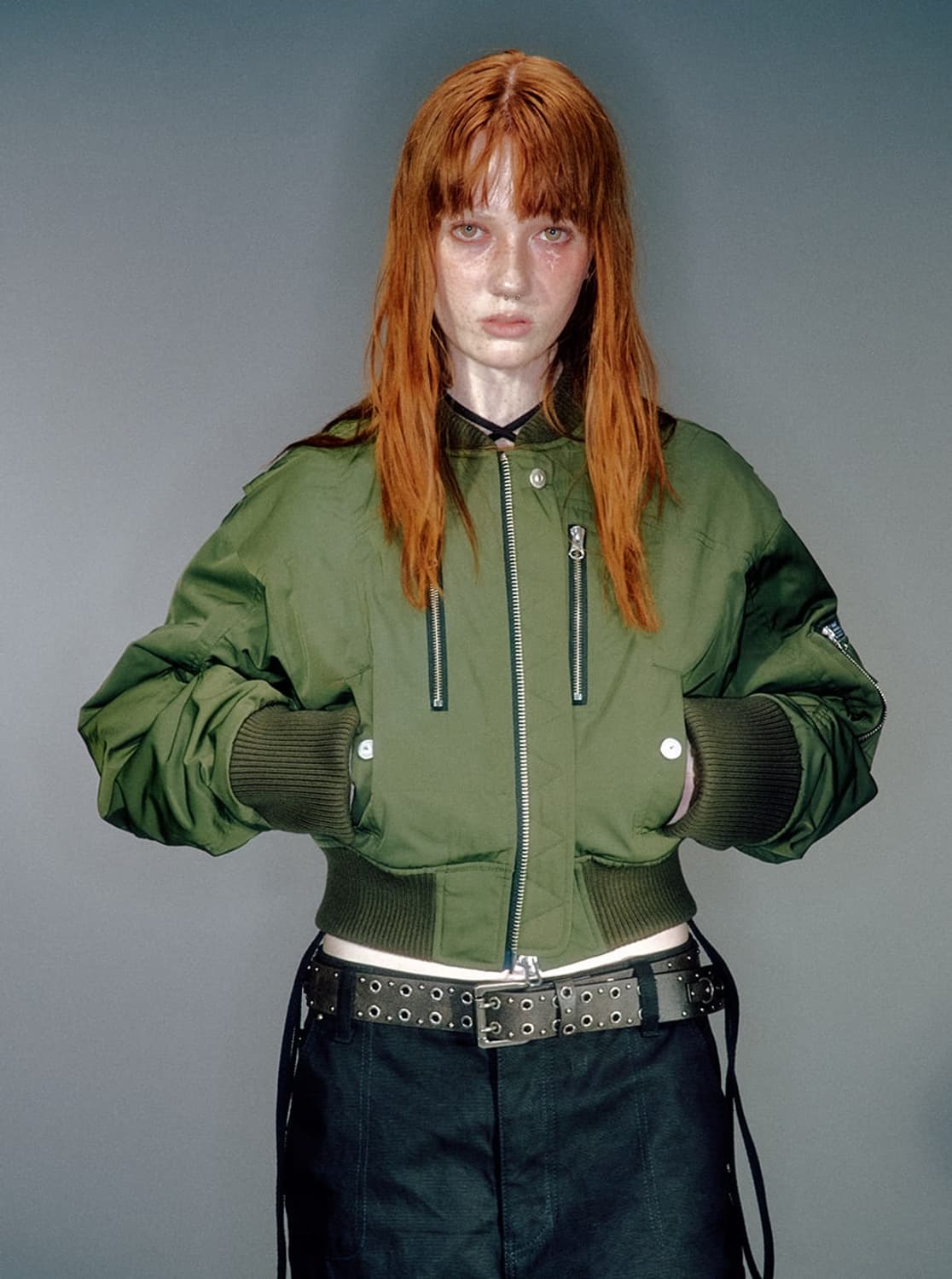 크롭 봄버 자켓 카키 상품이미지1