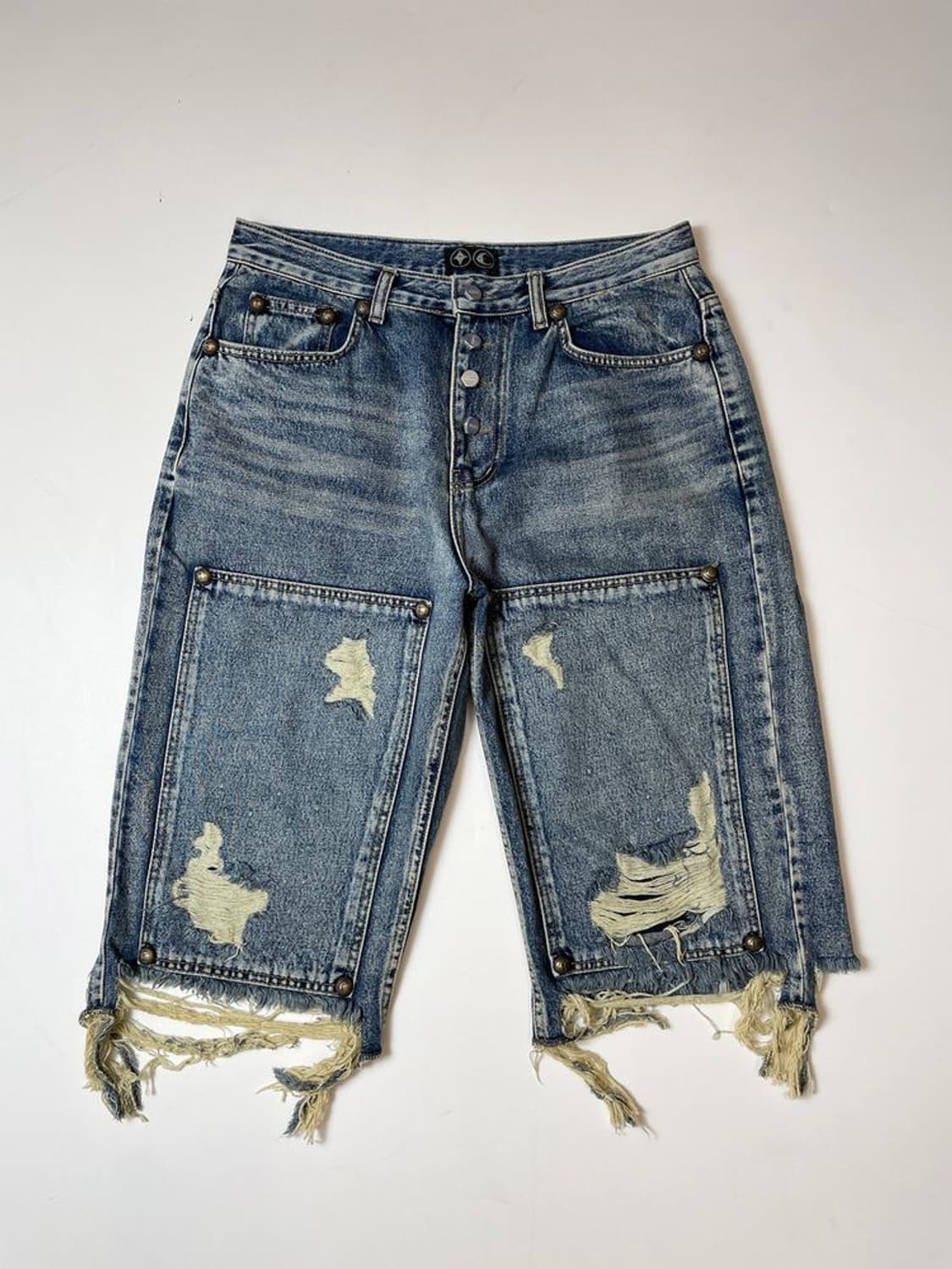 떠그클럽 블루 더블니 데미지 데님 반바지 PN9630 상품이미지1