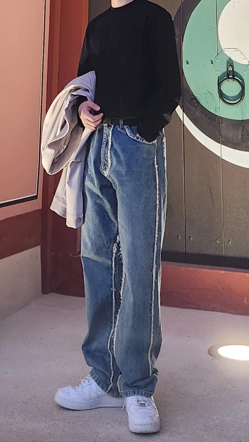 컷오프 스플릿 데님 팬츠 (미드블루) 상품이미지2