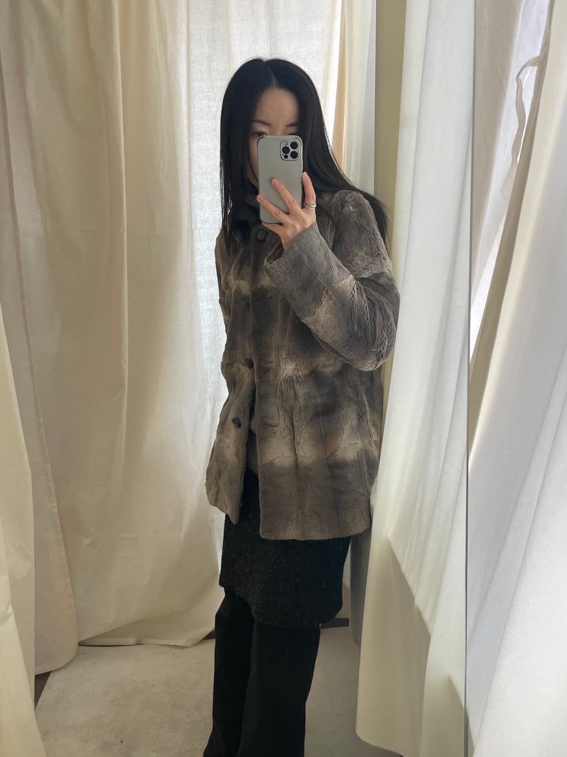 vintage muskrat string half fur jakcet 상품이미지10