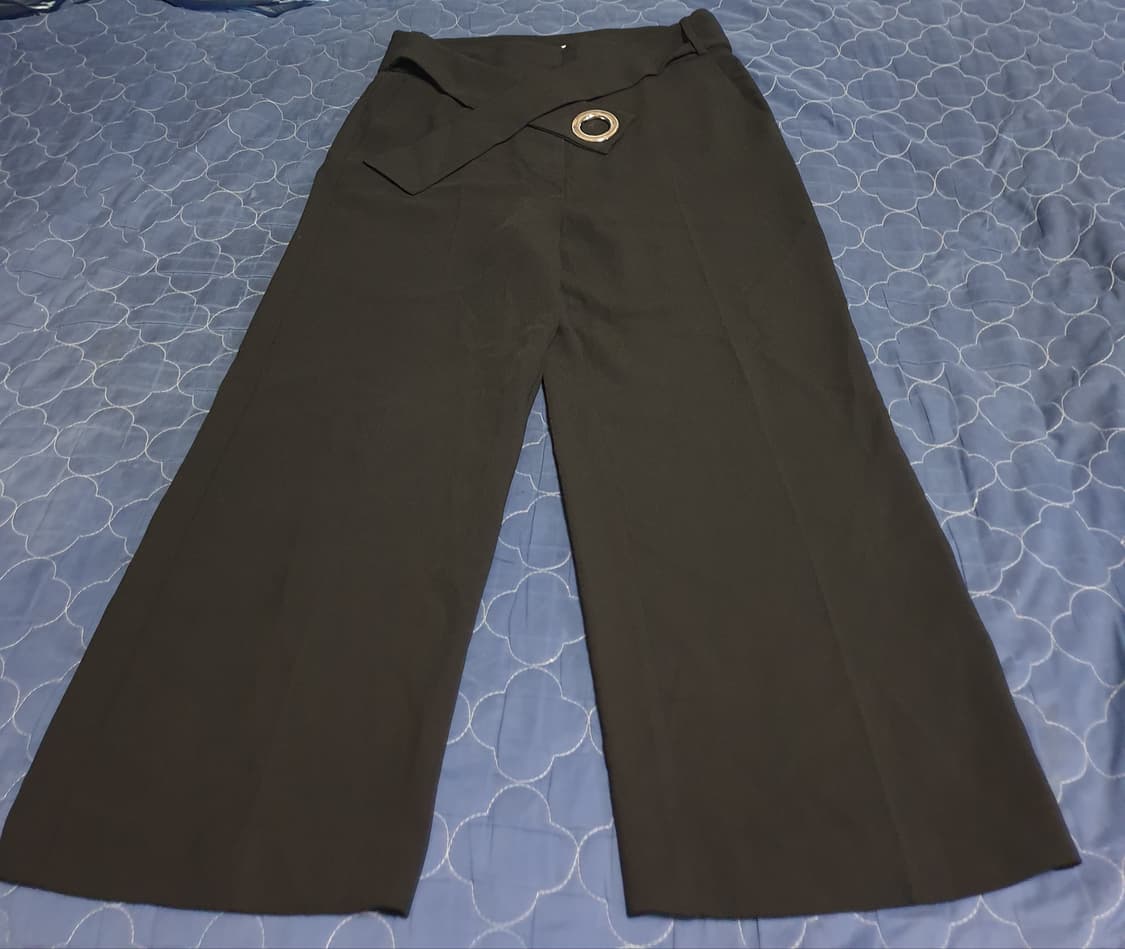 망고 수트라인 우먼 벨티드 스판 와이드슬랙스 블랙 (S) 상품이미지1