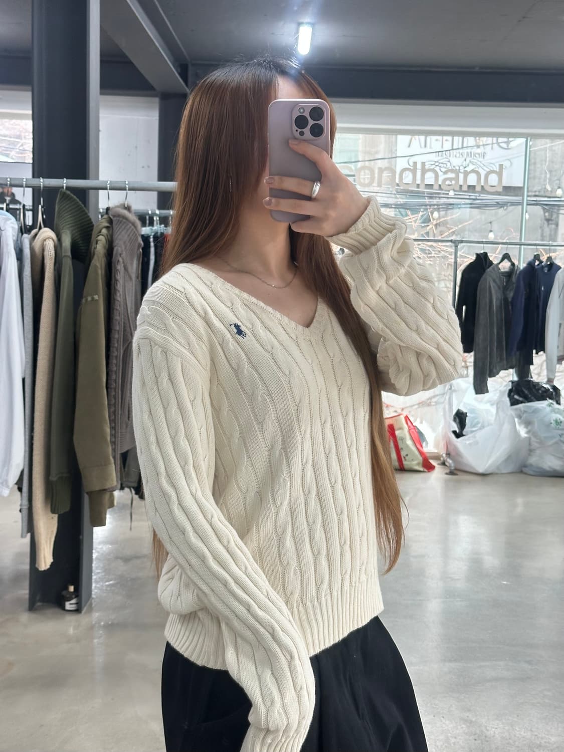 폴로랄프로렌 브이넥 케이블 니트 아이보리 상품이미지2