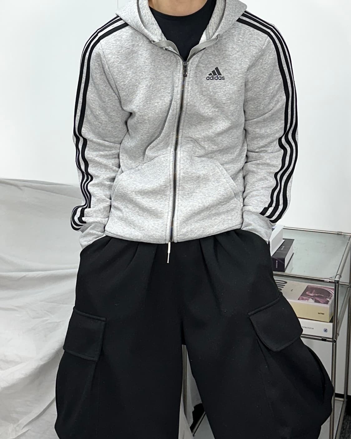 아디다스 에센셜 블랙 그레이 후드집업 L 상품이미지1