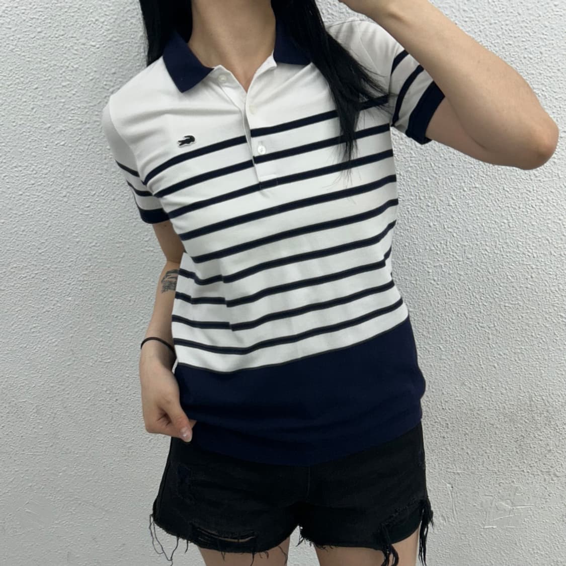 라코스테 네이비 단가라 pk반팔 36 상품이미지1