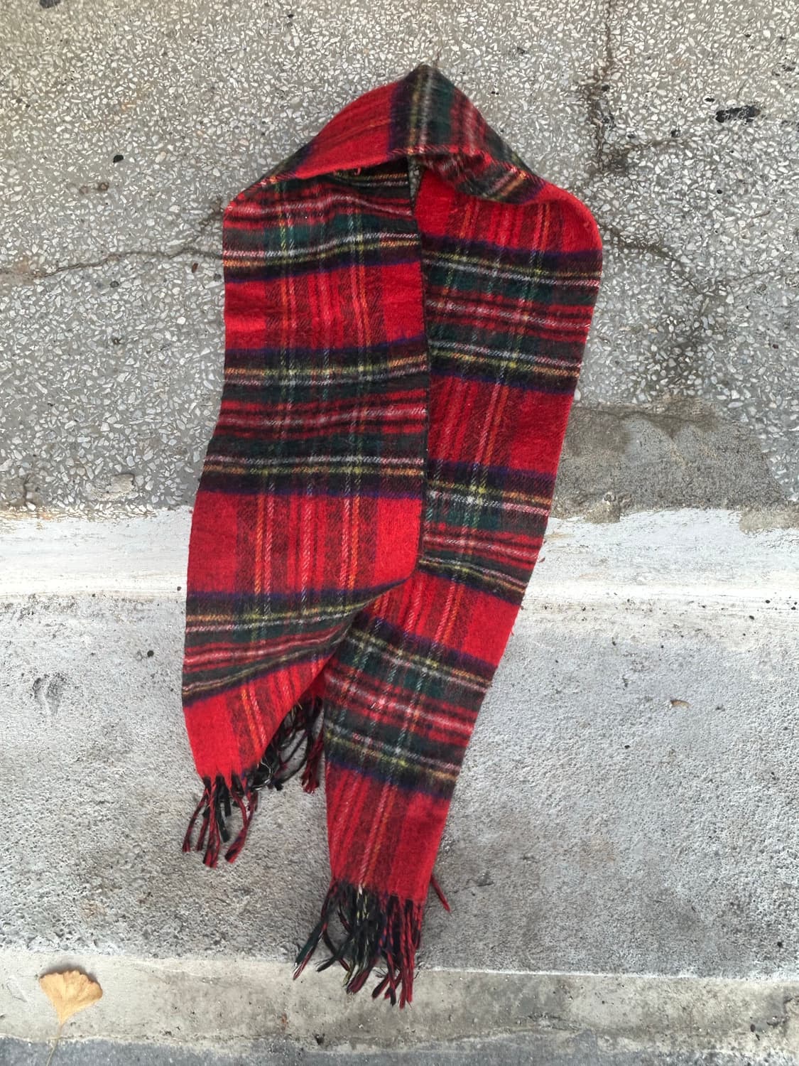 2000s JPN 울 타탄체크 레드 머플러 상품이미지3