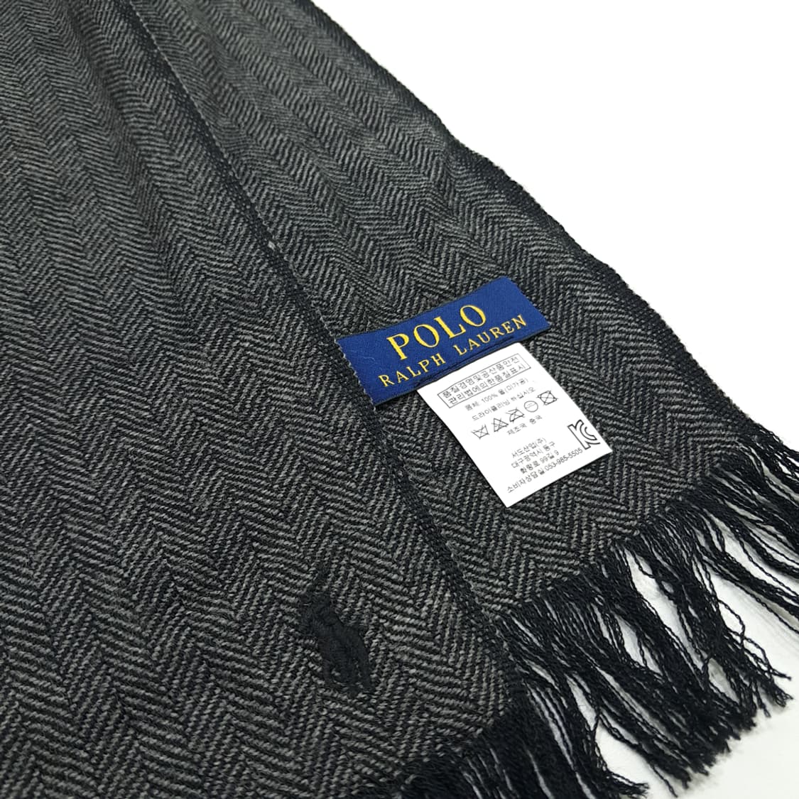 MX183 폴로 랄프로렌 블랙 헤링본 울 스카프 숄 목도리 머플러 상품이미지5