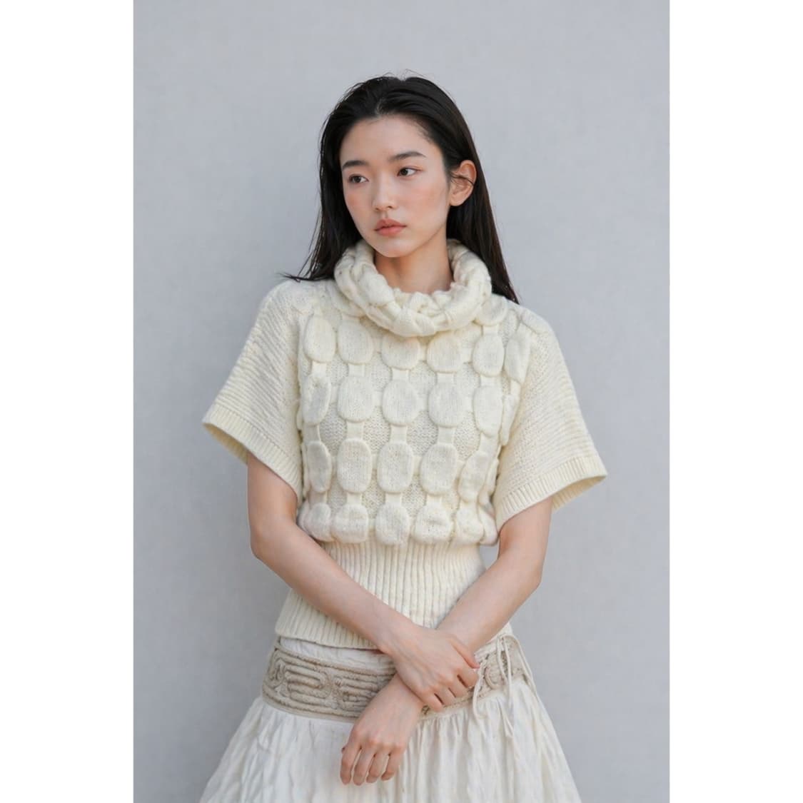 햐얀 벚나무 니트 탑 상품이미지1