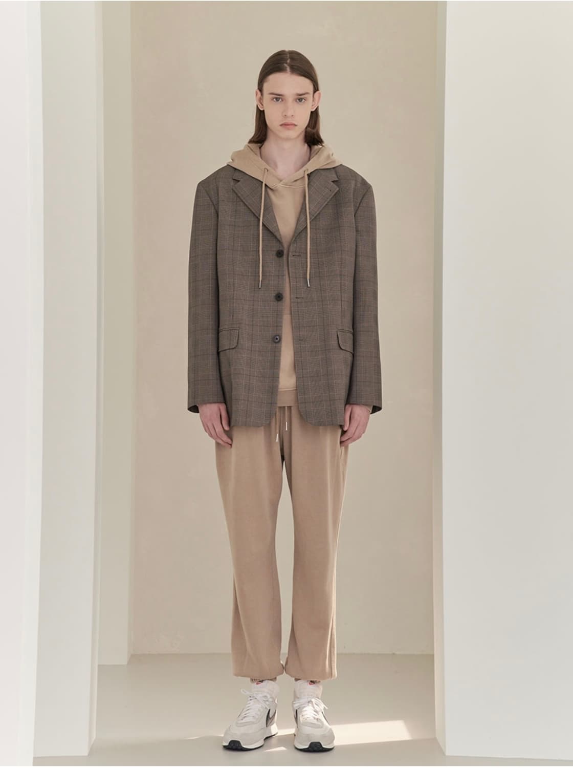 (L)더블유스텐다드 맨 3버튼 세미오버핏 체크 자켓 상품이미지1