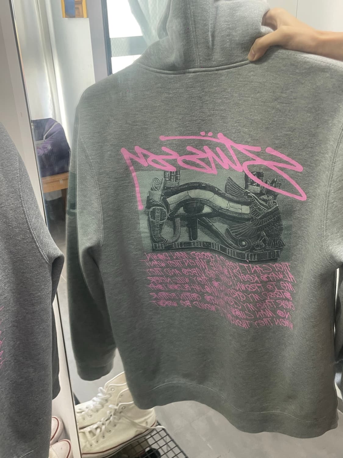 스투시 이집트 후드 후디 그레이 핑크 상품이미지1