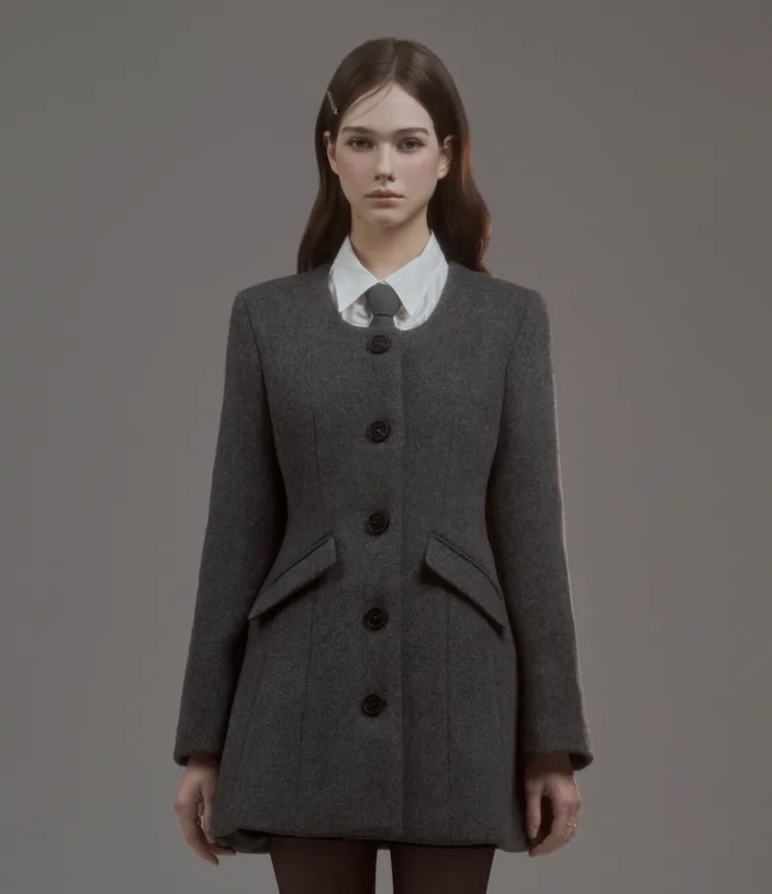 마우솔레움 Emma String Round Neck Coat - Grey 상품이미지1