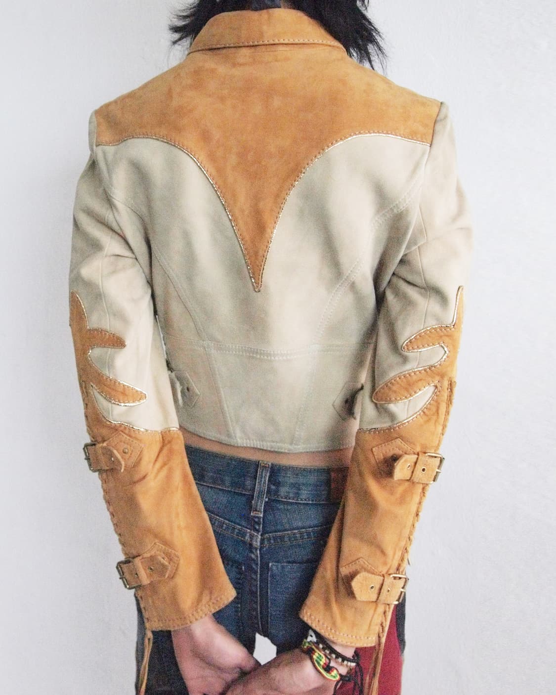 rare* 90s 로베르토 카발리 웨스턴 레더 패치워크 크롭 자켓 상품이미지3