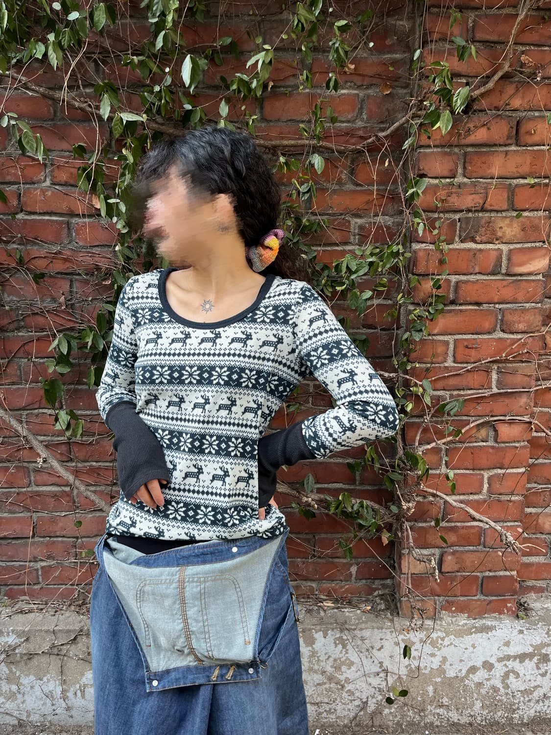 블루 네이비 노르딕 패턴 롱 슬리브 상품이미지3