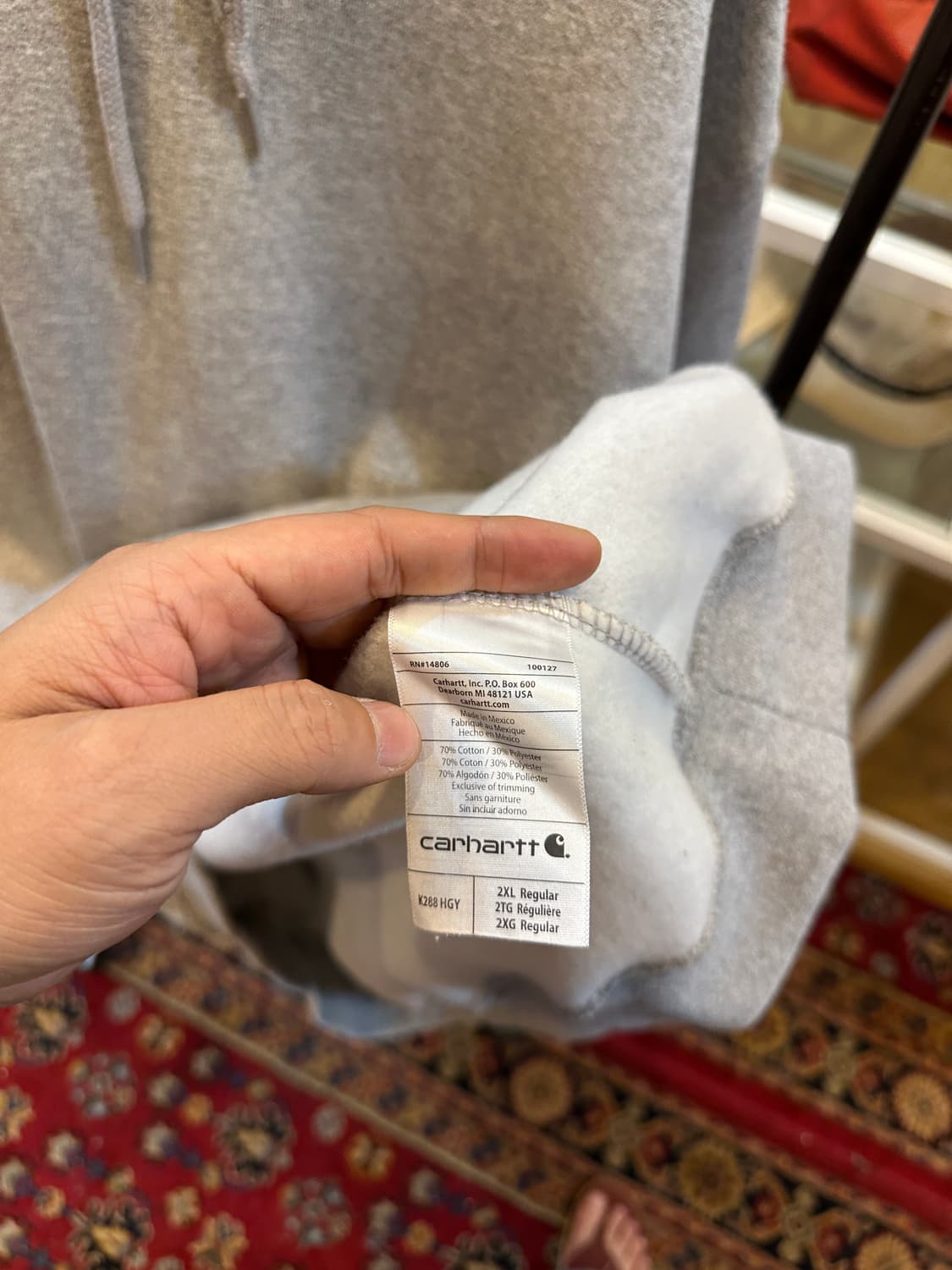 빅사이즈 칼하트 사이드 레터링 로고 후드티 그레이 2XL 상품이미지6
