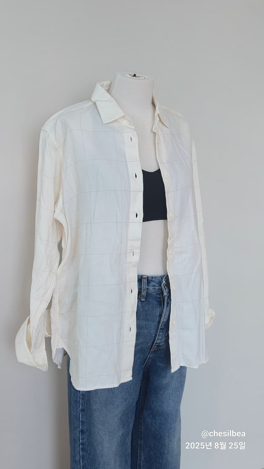 muji 흰색 체크 셔츠 XL 상품이미지1