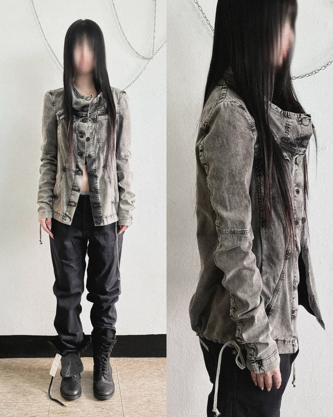 일라리아 니스트리 사선버튼 하이넥 드레이프 데님 자켓 상품이미지2