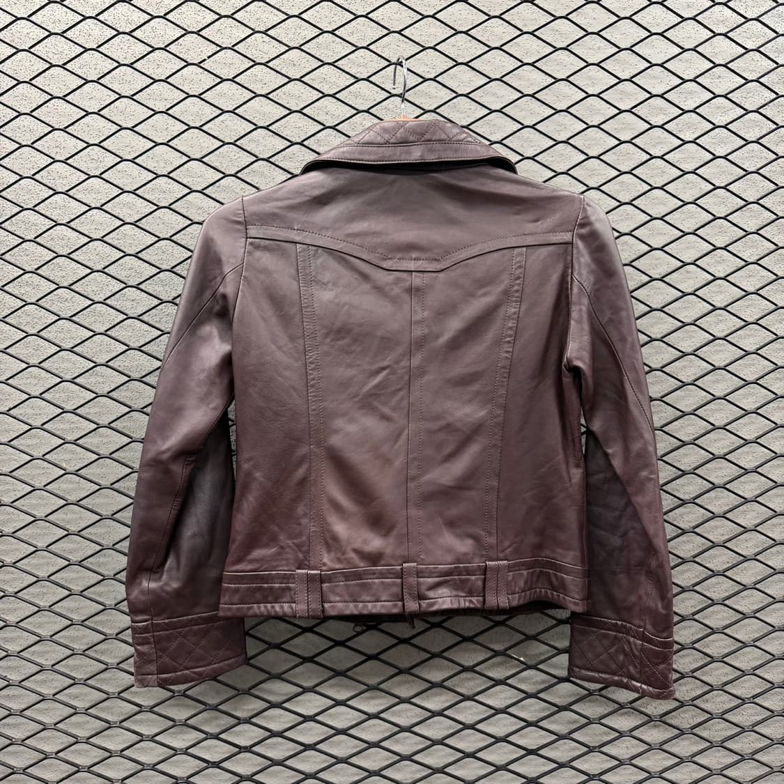 Ray BEAMS 레이빔즈 천연 양가죽 크롭 라이더자켓 카라 퀼팅 버건디 상품이미지7
