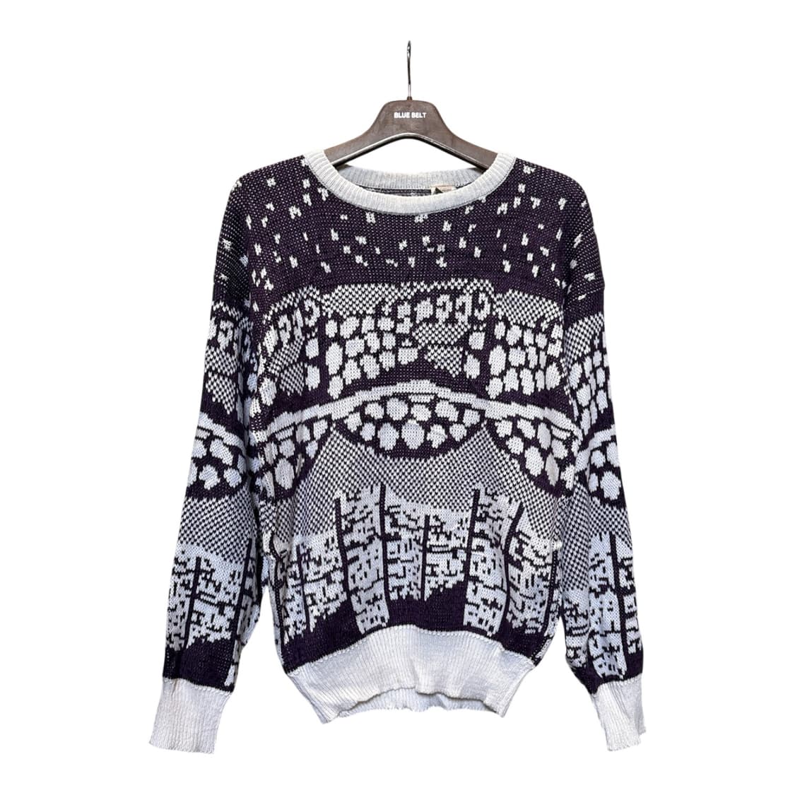 JPN VINTAGE 보타니컬 자카드 니트 그레이프 모티브 디테일 퍼플 상품이미지1