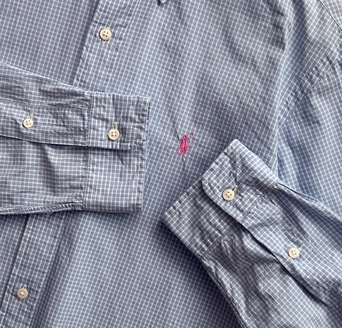 Polo 폴로랄프로렌 소라색 깅엄 체크 셔츠 상품이미지3