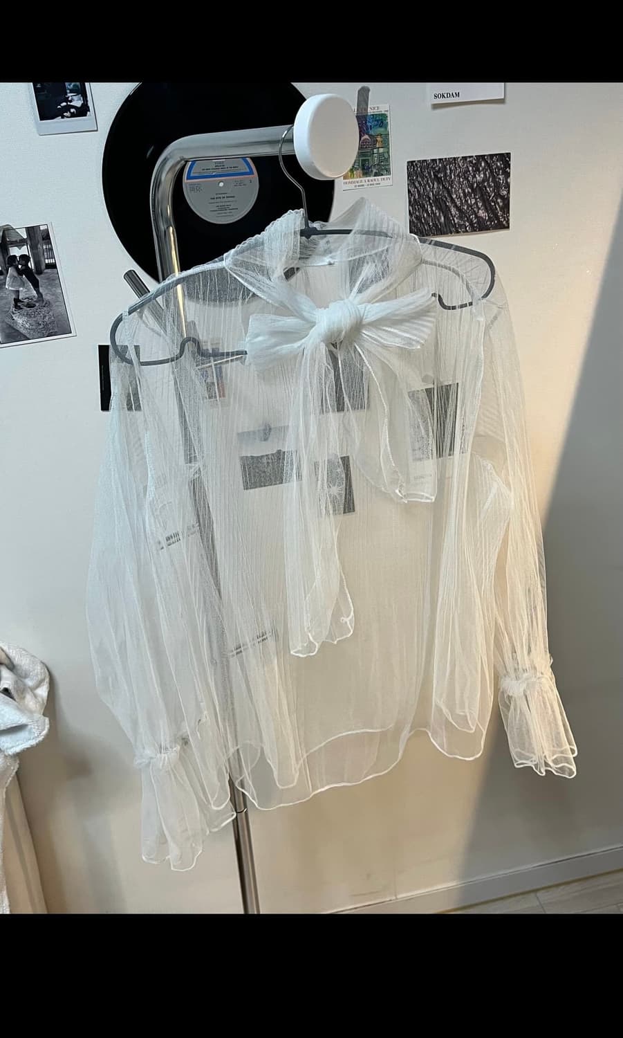 빈티지 리본 스카프 시스루 블라우스 상품이미지4
