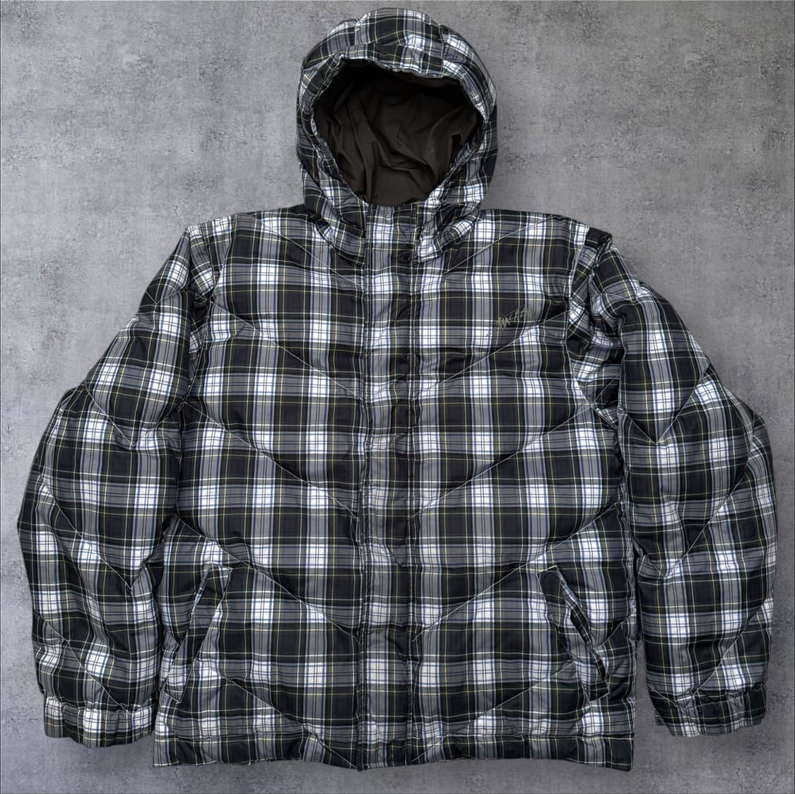 00s 스투시 체크 푸퍼 다운 자켓 블랙 상품이미지1