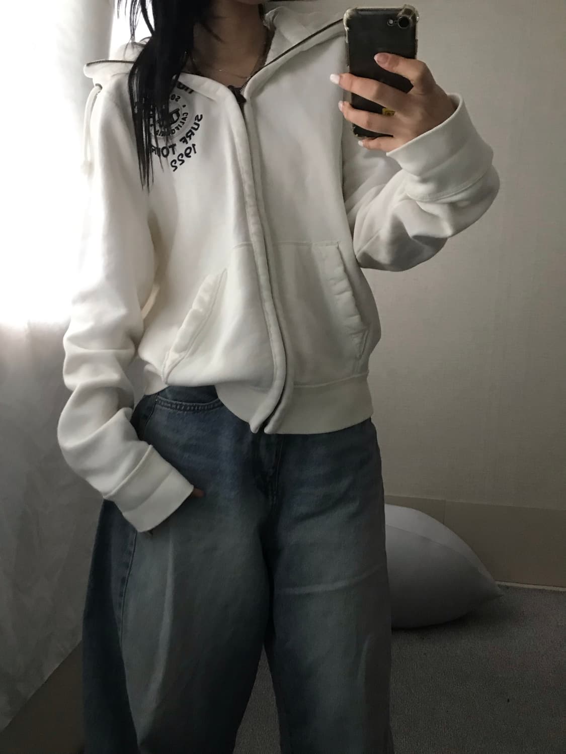 홀리스터 화이트 하이넥 후드집업 상품이미지2