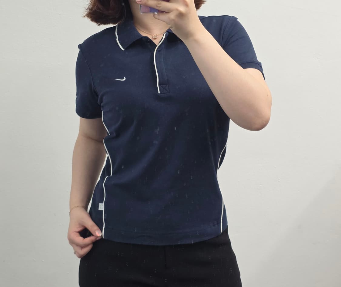 [프립]M/나이키 카라 반팔티 히든버튼 네이비 상품이미지1
