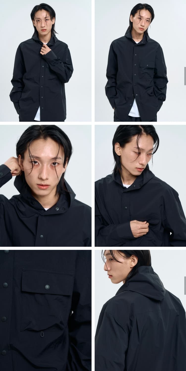 폴루션 마이크로 립스탑 후드 셔츠 블랙 L 2 나일론 긴팔 검정 새상품 상품이미지7
