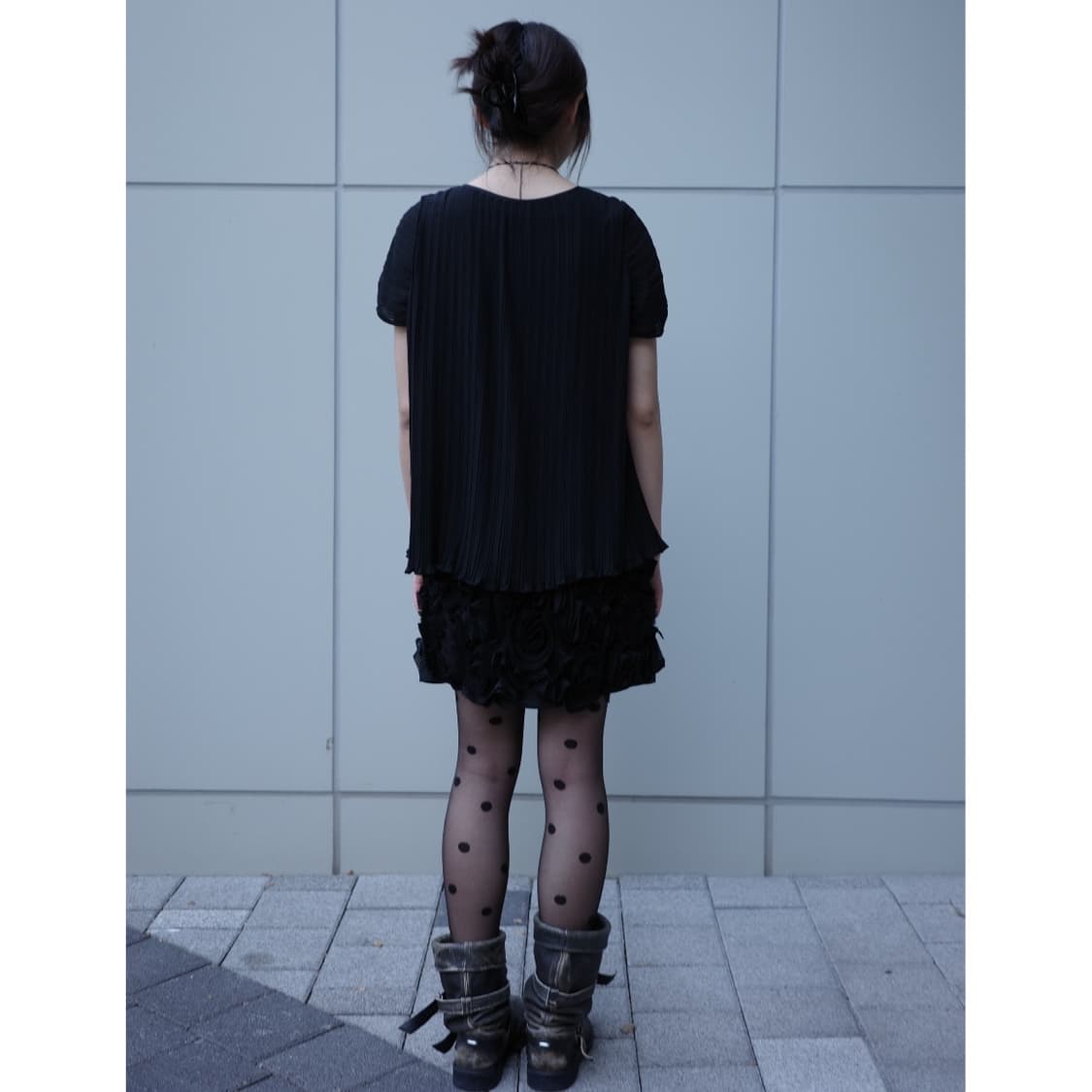 빈티지 블랙 실크 플리츠 원피스 상품이미지8