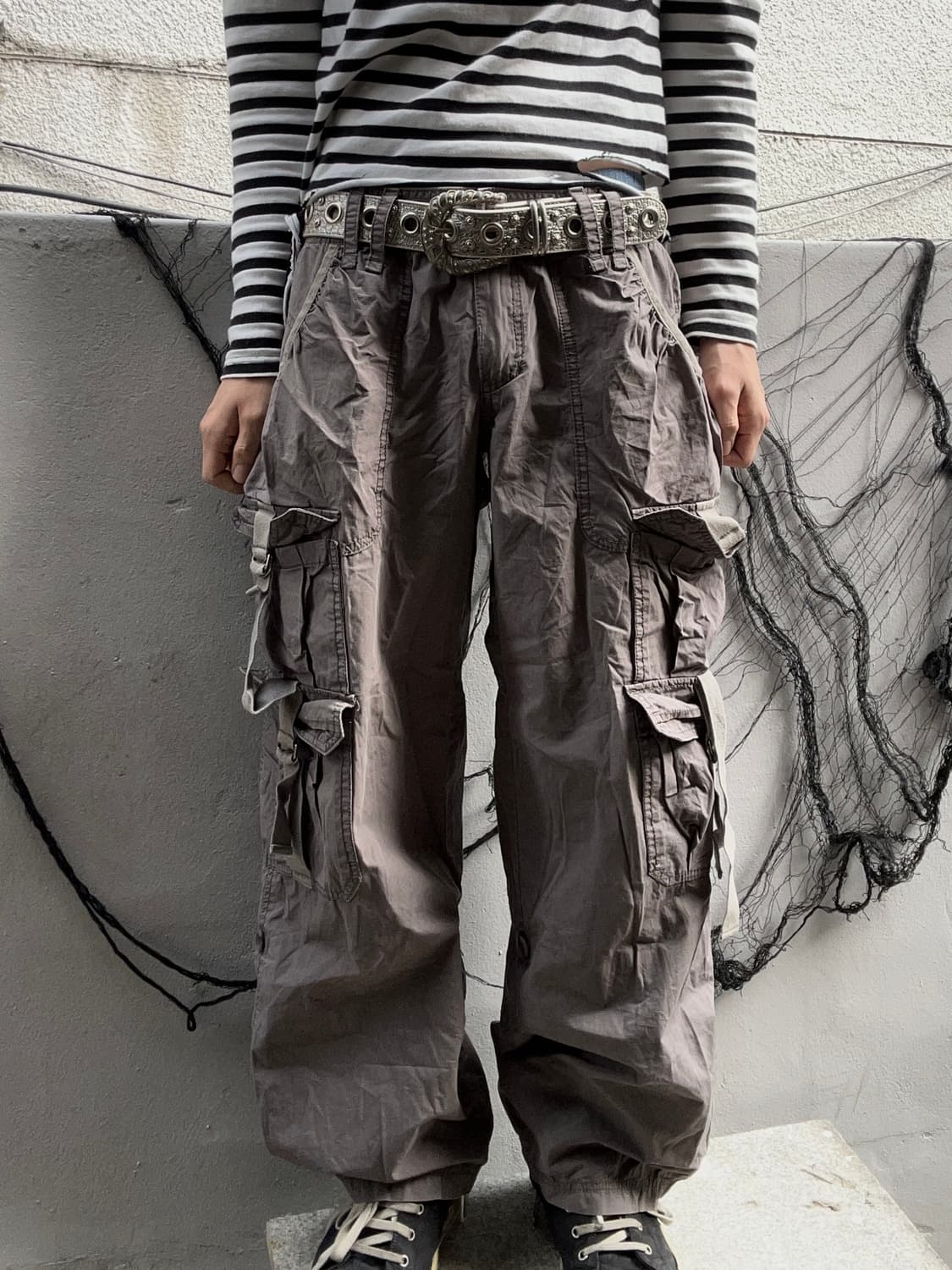 *rare* 00s 빈티지 y2k 본디지 멀티포켓 와이드 카고팬츠 상품이미지1