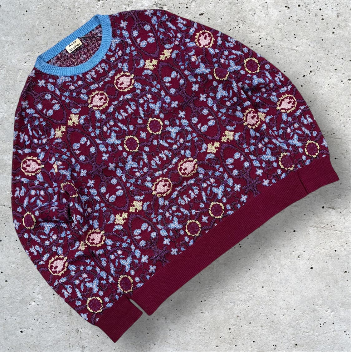 [L] 아크네 스튜디오 플로럴 패턴 니트 버건디 퍼플 B708 상품이미지1