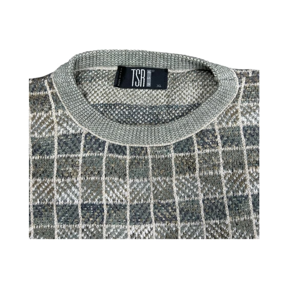 XL) 빈티지 USA 멀티그레이 체크 라운드 니트 스웨터 TK-029 상품이미지2